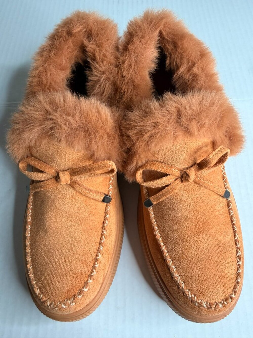 TINSTREE Faux Fur Platform Slippers Camel Brown Women's Size 8 Cozy Moccasins - Picture 2 of 10